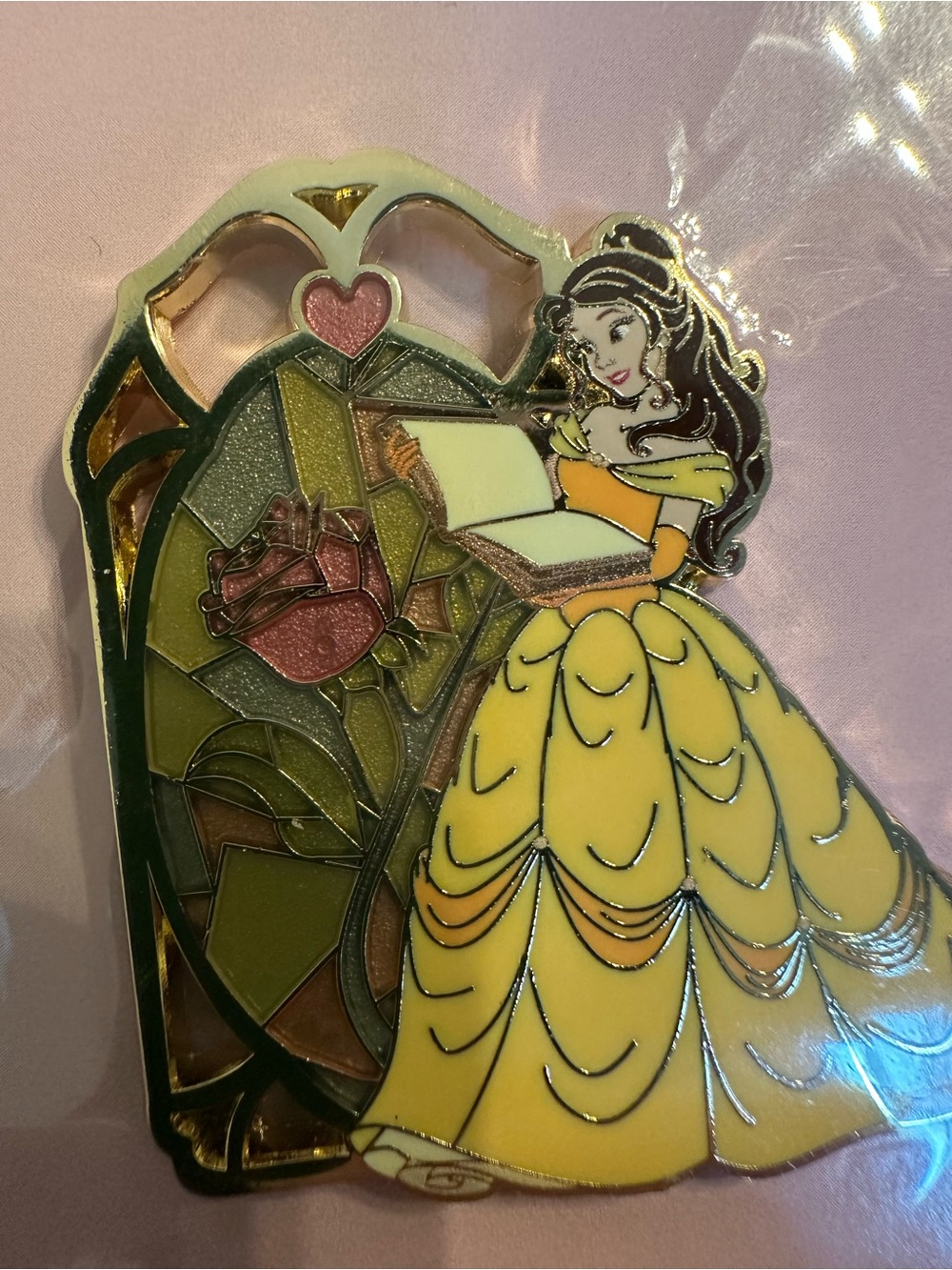 Pink a la Mode PALM Disney Pin - Belle Stained Glass Rose Book - Picture 2 of 3